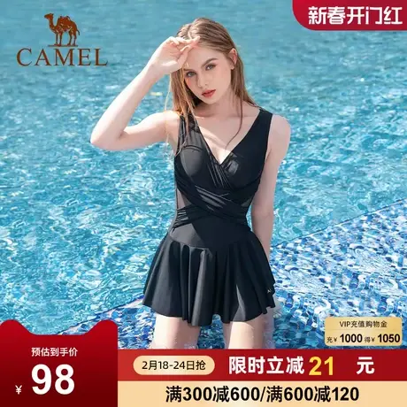 骆驼连体泳衣女泡温泉夏款仙气遮肚显瘦收腹保守裙式泳装大码性感商品大图