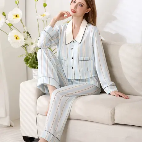 睡衣女春夏秋季2025年新款冰丝套装仿真丝长袖高级感丝绸家居服商品大图