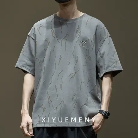 夏季凉感冰丝短袖t恤男高级感烧花设计胖子加大码半袖男装衣服ins商品大图