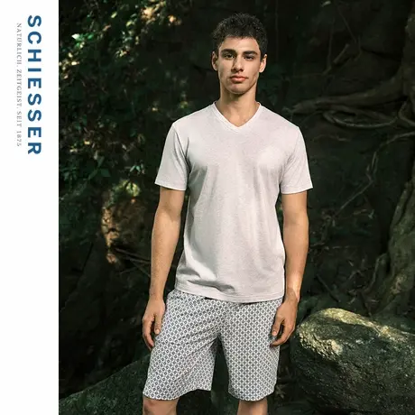 SCHIESSER舒雅男士纯棉柔软亲肤透气宽松V领睡衣家居服套装22637H图片