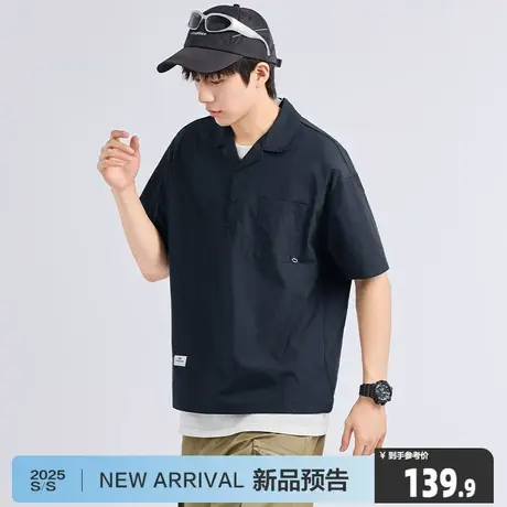 唐狮2025夏季新款男短袖衬衫简约宽松衬衣纯色日系工装短袖上衣图片