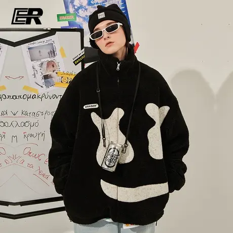 ER笑脸大logo外套男2023秋冬美式高街校园宽松情侣装国潮牌上衣商品大图