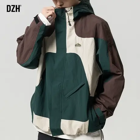 男士工装连帽夹克男春秋款拼色高级感外套2023新款美式冲锋衣男款商品大图