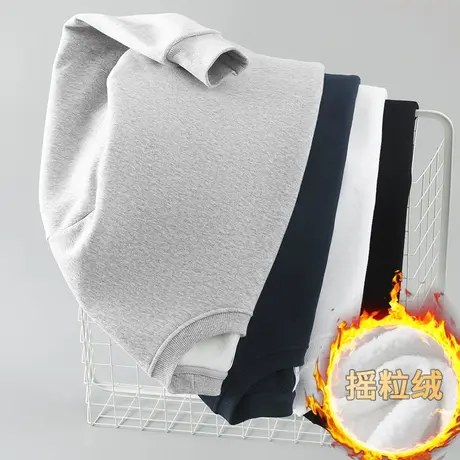 男士卫衣秋冬款保暖加绒加厚长袖t恤潮流宽松摇粒绒圆领无帽上衣商品大图