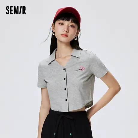 森马POLO衫女短款开衫bm风2023夏季新款刺绣紧身打底衫甜酷小个子商品大图