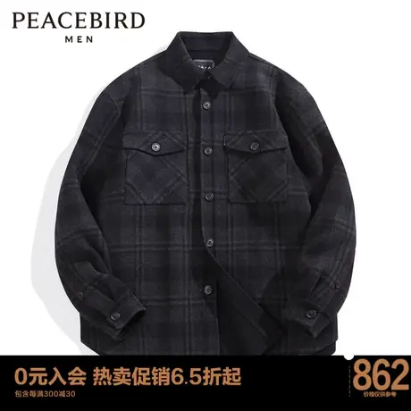 太平鸟男装 潮流休闲宽松外穿式格纹衬衫男B1CHC4245图片