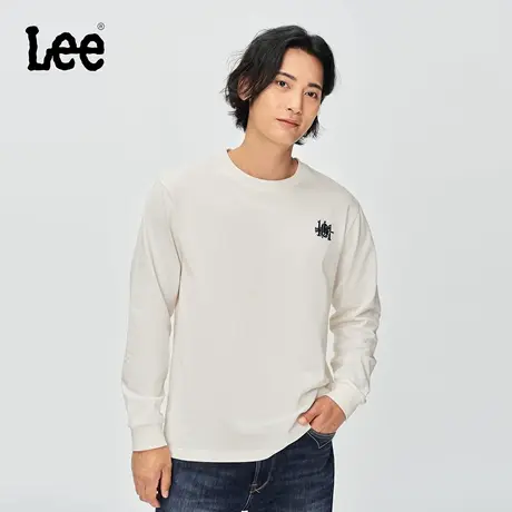 Lee商场同款25冬新舒适版101+刺绣米白色男长袖T恤休闲潮流商品大图