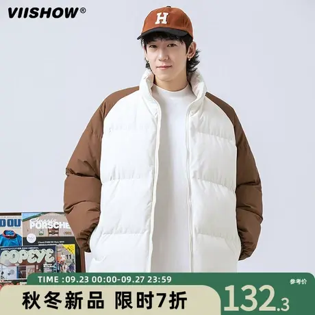 VIISHOW撞色插肩袖棉衣外套男冬季加厚棉袄美式立领潮牌宽松棉服商品大图