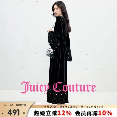 Juicy Couture橘滋连衣裙女2025年秋季新款黑色高级珠饰丝绒长裙图片