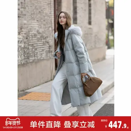 唐狮2026冬季羽绒服女长款连帽可拆卸仿真毛加厚羽绒外套温柔气质图片