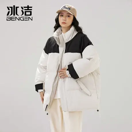 冰洁拼接撞色棉服女2023秋冬季新款宽松加厚潮流保暖立领外套MYY商品大图