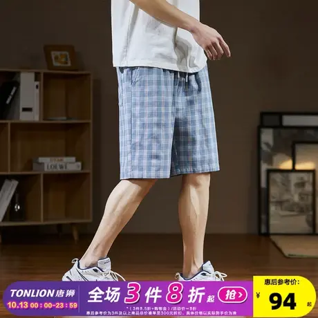 唐狮2023年夏季新款休闲男裤格子运动短裤宽松潮流休闲中裤男DK图片