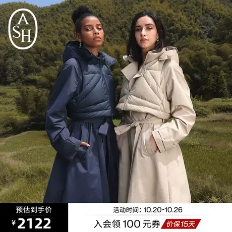 ASH女装冬季新款大翻领中长款风衣简约百搭修身外套图片