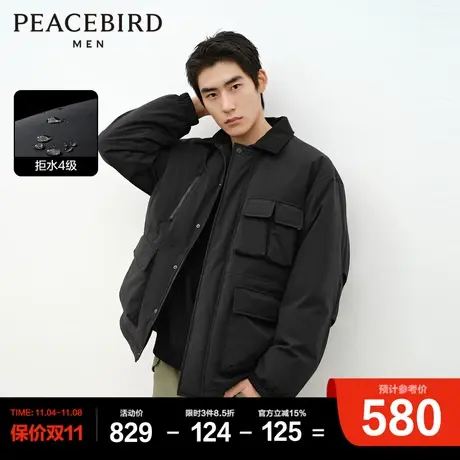 太平鸟男装夹克羽绒服男2023年冬季新款工装大口袋灯芯绒拼接外套商品大图