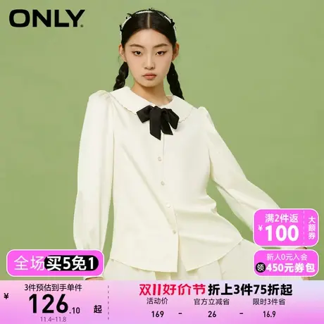 【买5免1】ONLY奥莱甜美花边娃娃领泡泡袖直筒长袖衬衫女图片