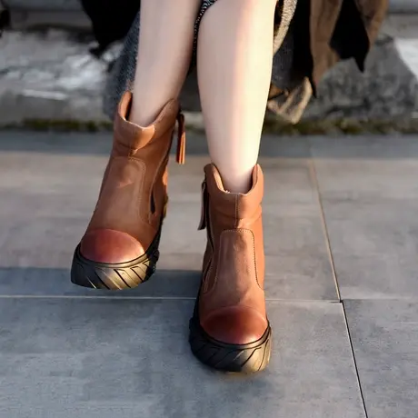 Artmu阿木断码清仓复古平底短靴休闲厚底靴子秋冬新款真皮女靴子图片