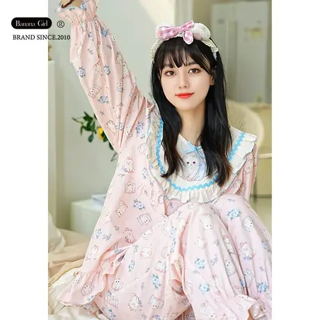 Bananagirl睡衣女款春秋长袖新款圆领薄款卡通宽松大码家居服套装商品大图