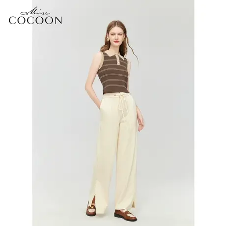 MISSCOCOON针织阔腿裤女24春装新款开叉设计感休闲裤商品大图