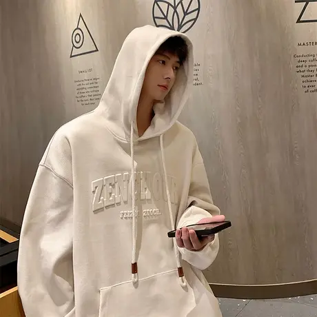 钢印字母卫衣男春季新款2024美式高街潮牌外套情侣款连帽休闲上衣图片