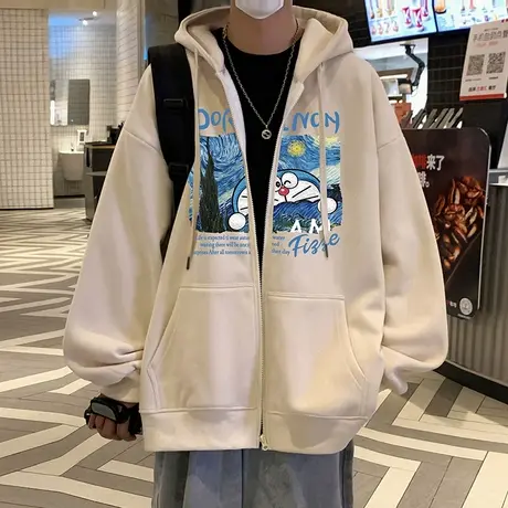 港风连帽卫衣外套男春秋季2024新款宽松潮牌男装oversize拉链开衫商品大图