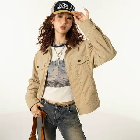YEP修身甜酷风短款外套女春秋2024新款纯色复古辣妹装夹克上衣ins图片