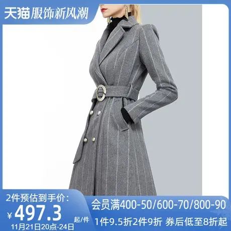 简约气质加厚羊毛西装毛呢外套女冬2022新款条纹收腰西服呢子大衣图片