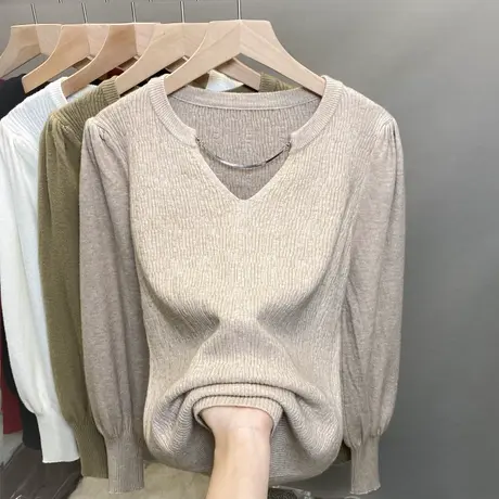 泡泡灯笼袖毛衣女套头2023秋冬新款外穿针织衫内搭打底衫洋气上衣商品大图