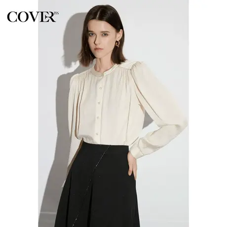 COVER春季泡泡纱肌理感微弹羊腿袖衬衫图片