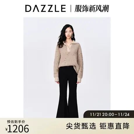 DAZZLE地素奥莱秋翻领慵懒风镂空串珠圈圈羊驼毛混纺软糯毛衣女商品大图