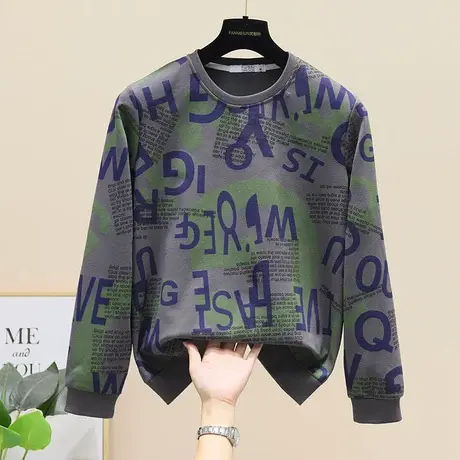 字母印花宽松卫衣女T恤秋装2023新款时尚休闲花色上衣洋气打底衫商品大图