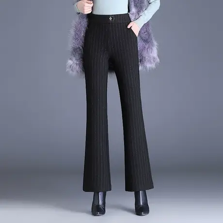 毛呢条纹微喇裤女秋冬2023新款高腰显瘦气质西装喇叭裤通勤长裤子图片