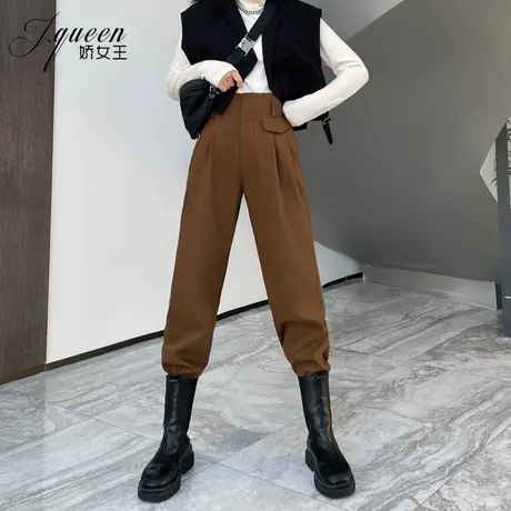 哈伦裤女春秋季新款复古宽松显瘦休闲裤烟管卷边九分小脚萝卜裤子商品大图