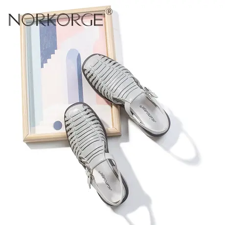 原创新款夏手工复古法式仙女风蓝色罗马凉鞋女真皮粗跟配裙子2023图片