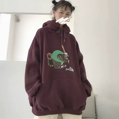 美式vintage卫衣女设计感小众宽松韩版潮ins超火上衣春秋薄款外套商品大图