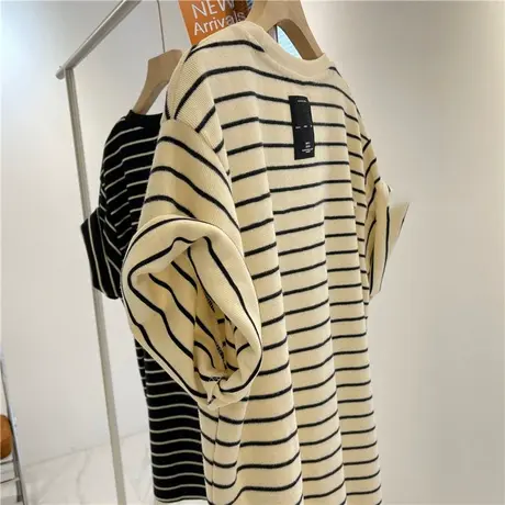 美式古着感条纹短袖T恤女夏季新款学生宽松百搭显瘦ins风半袖上衣商品大图