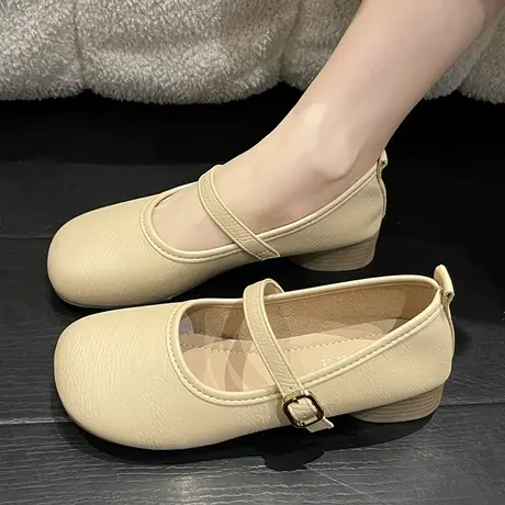 粗跟法式单鞋女夏2023春秋新款百搭仙女风韩版复古低跟玛丽珍鞋子商品大图