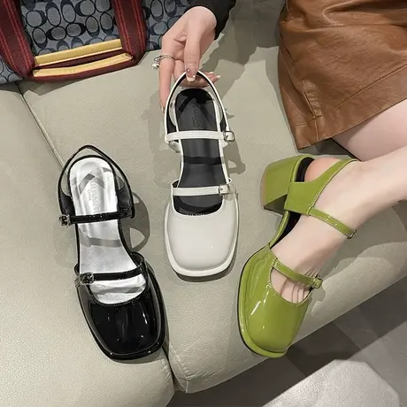 粗跟包头凉鞋夏季女款中跟2025年新款法式仙女风黑色玛丽珍高跟鞋商品大图