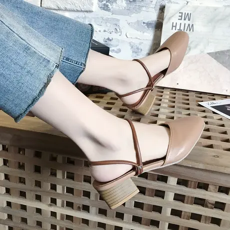 2023夏季新款包头中跟凉鞋女仙女风百搭粗跟半拖鞋一式两穿凉拖鞋商品大图