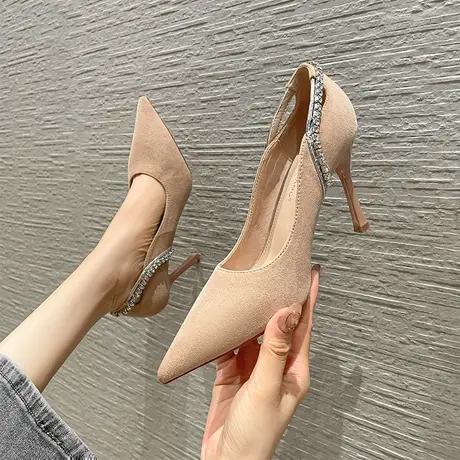 2024年春季新款性感尖头水钻女神范高跟鞋女细跟浅口百搭职业单鞋图片