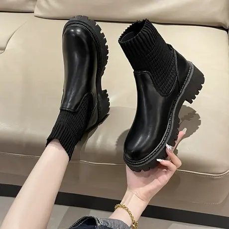 靴子女2024新款洋气韩系高级感小短靴高跟超火短靴袜靴瘦瘦靴秋冬商品大图