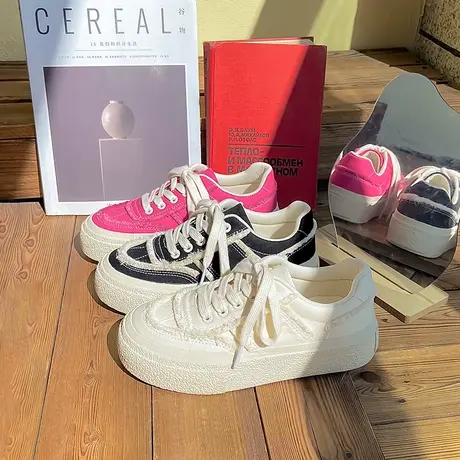 流苏乞丐帆布鞋女港版小众设计款2023新款小个子厚底休闲舒适板鞋商品大图