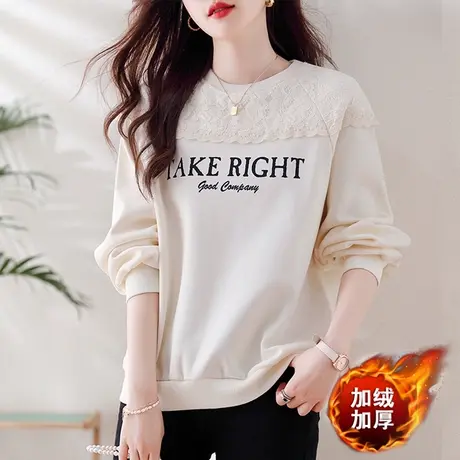 加绒加厚卫衣女秋冬季新款宽松加肥大码女装休闲百搭显瘦圆领上衣商品大图