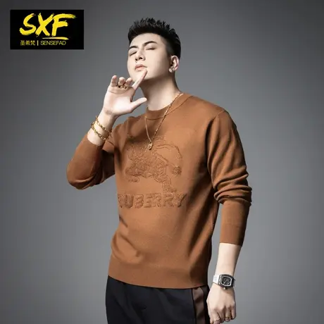SXF圣希梵毛衣男2023新款 冬季欧美潮刺绣烫钻羊毛上衣男士针织衫商品大图