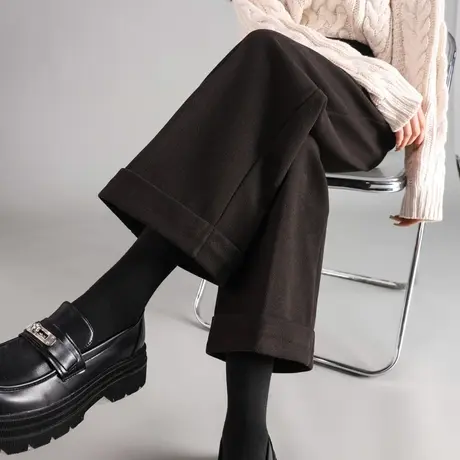 时尚休闲西裤2023年冬季新款女高腰百搭通勤直筒厚款直筒显瘦长裤商品大图