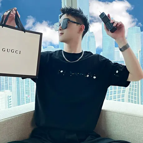 夏季短袖t恤潮流潮牌小众休闲碎花设计潮男宽松薄款半袖上衣体恤商品大图