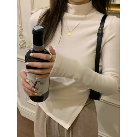 不规则德绒加绒加厚打底衫女冬季内搭保暖长袖T恤修身辣妹上衣潮商品大图