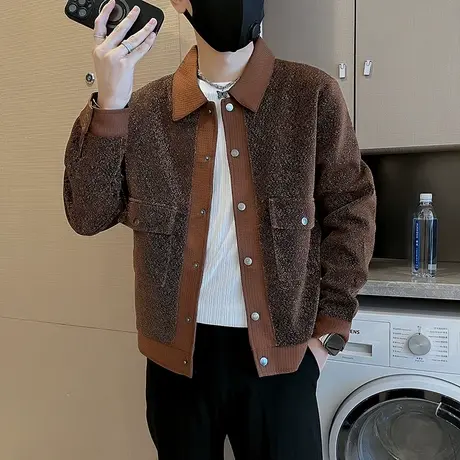 高级感男士休闲外套春秋季美式潮牌复古机车夹克上衣秋装2023新款商品大图