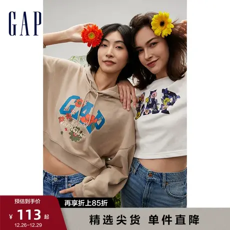 Gap女装秋季LOGO短款运动辣妹法式圈织软卫衣休闲时尚上衣615063图片