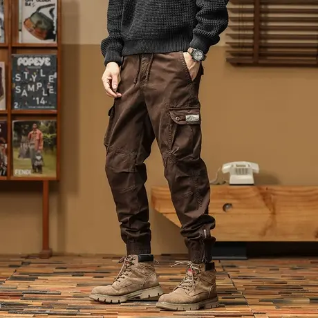 裤子男款时尚百搭美式复古束脚工装裤男户外宽松迷彩男裤休闲男装商品大图
