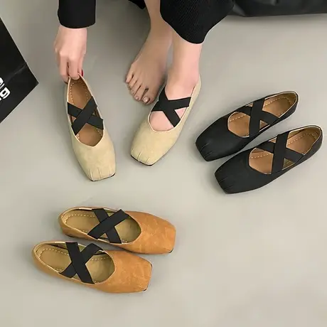 方头浅口单鞋女2024春季新款法式复古温柔仙女休闲软平底玛丽珍鞋商品大图